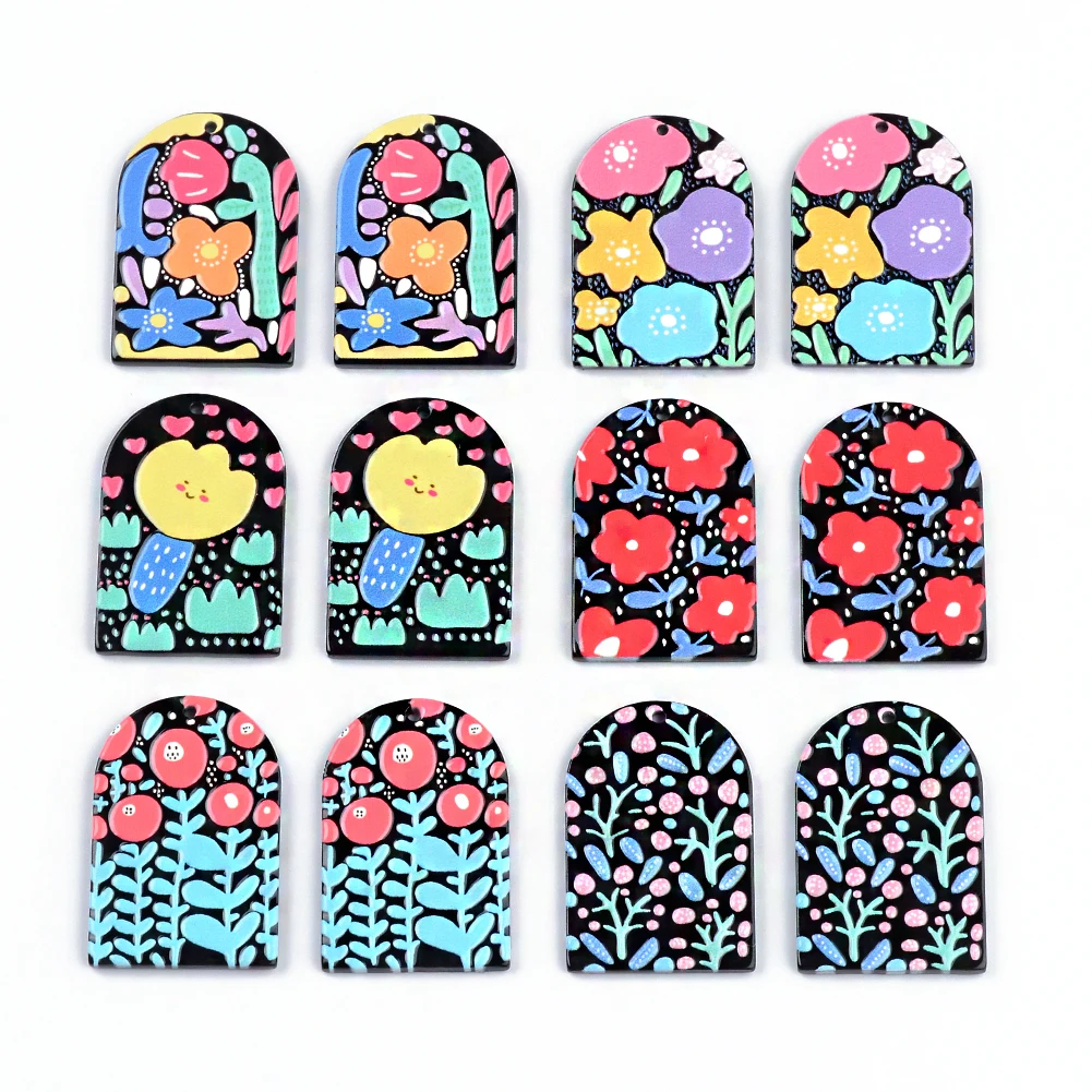 10pcs/bag Colorful Flower Graffiti Acrylic Plate Pendant Jewelry Accessories Handmade Connector DIY Earring Components Wholesale