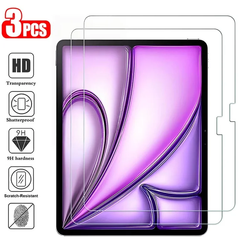3Pcs Glass Screen Film Full Clear For iPad Pro 12.9 2022 2021 2020 2018 2017 2015 High Transparency Touch Tablet Office Drawing