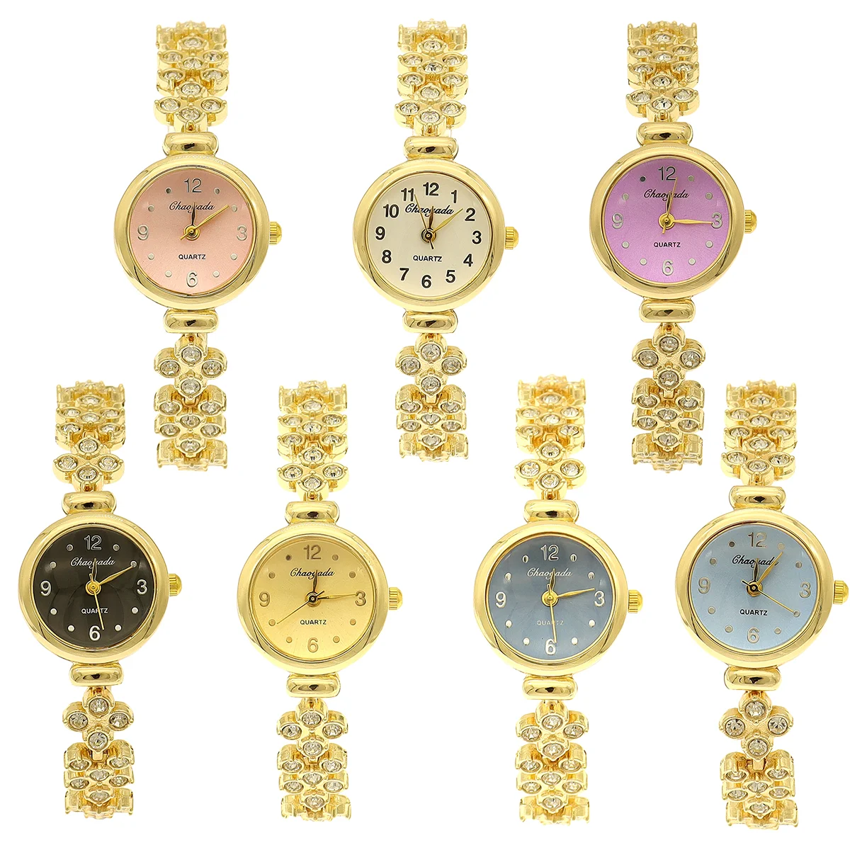 7 قطعة/الوحدة ساعة نسائية الأعمال الترفيه عنصر ساعة فاخرة حزام الكوارتز حجر الراين الساعات