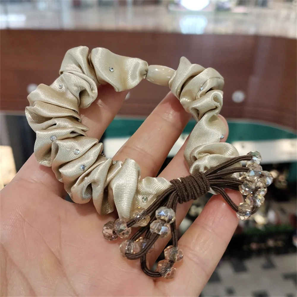 

New brown curly diamond small intestine hair ring simple solid color temperament hair rope water diamond head rope hair accessor