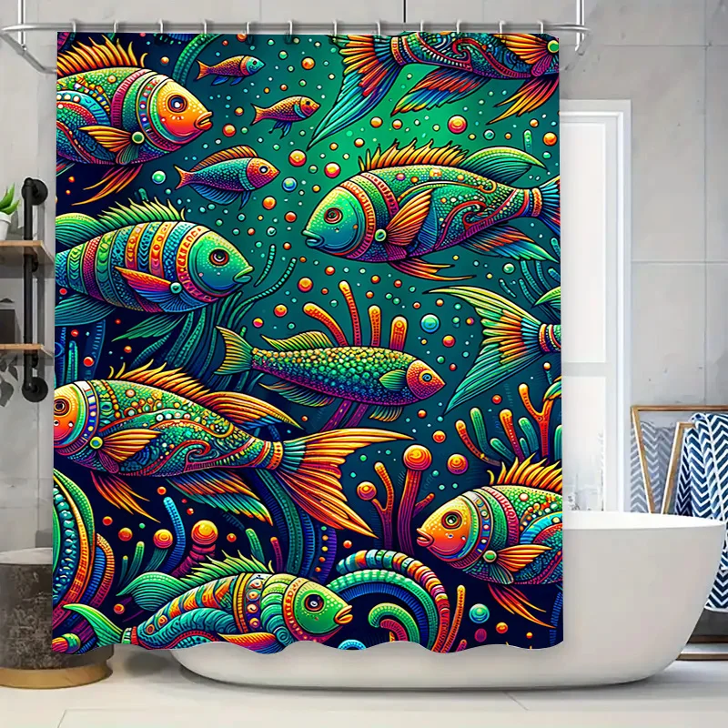

Яркая занавеска для душа с рыбой, ткань с 3D принтом, водонепроницаемое украшение для ванной комнаты, разноцветные художественные льняные декоративные ленты для ванной
