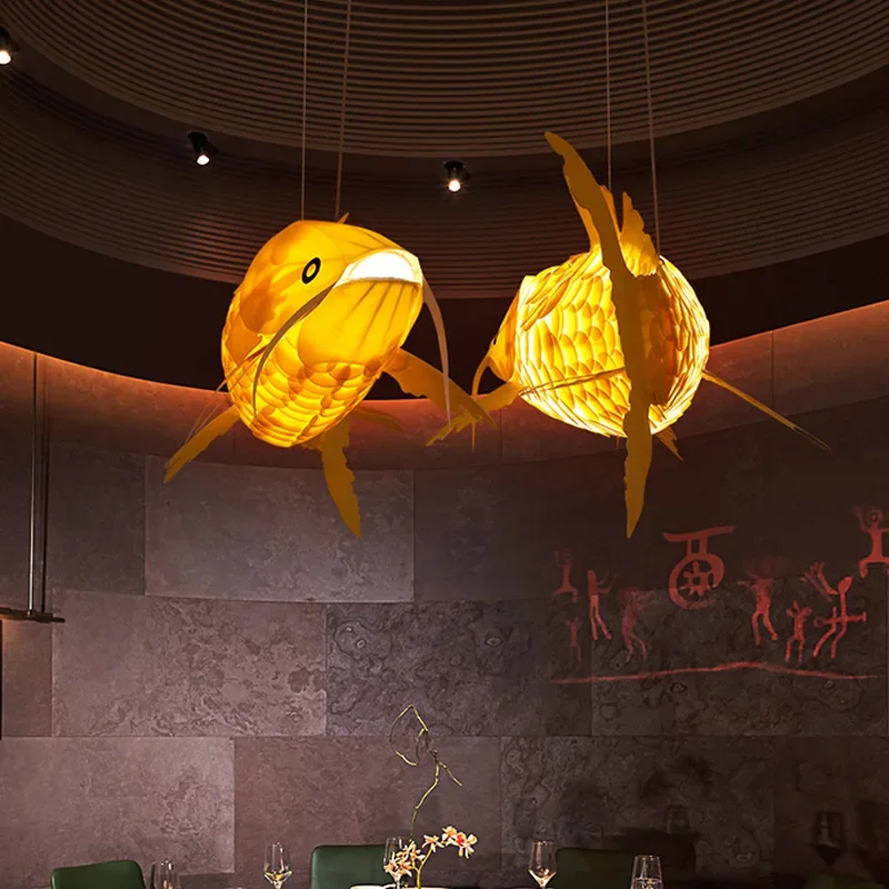 

Chinese restaurant chandeliers, Zen tea rooms, creative fish shaped decorative lighting fixtures, restaurant fish lights