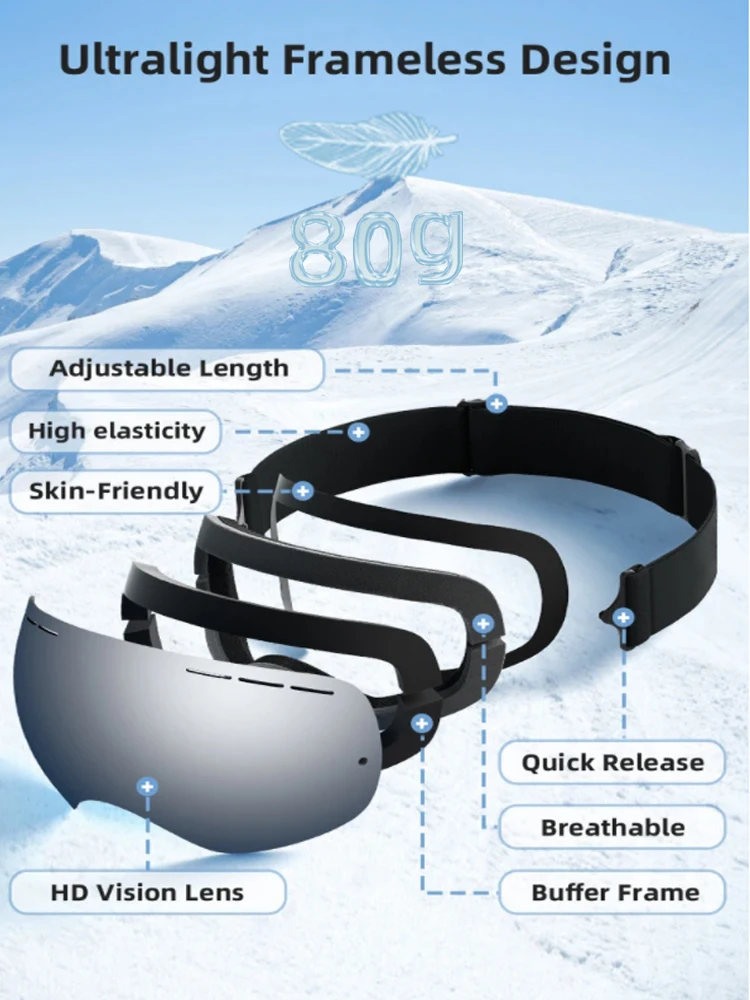 ski goggles snowboard Goggles Men  Snowboard Skiing Glasses Women Mountain skiing Skiing and snow sports with light spherical