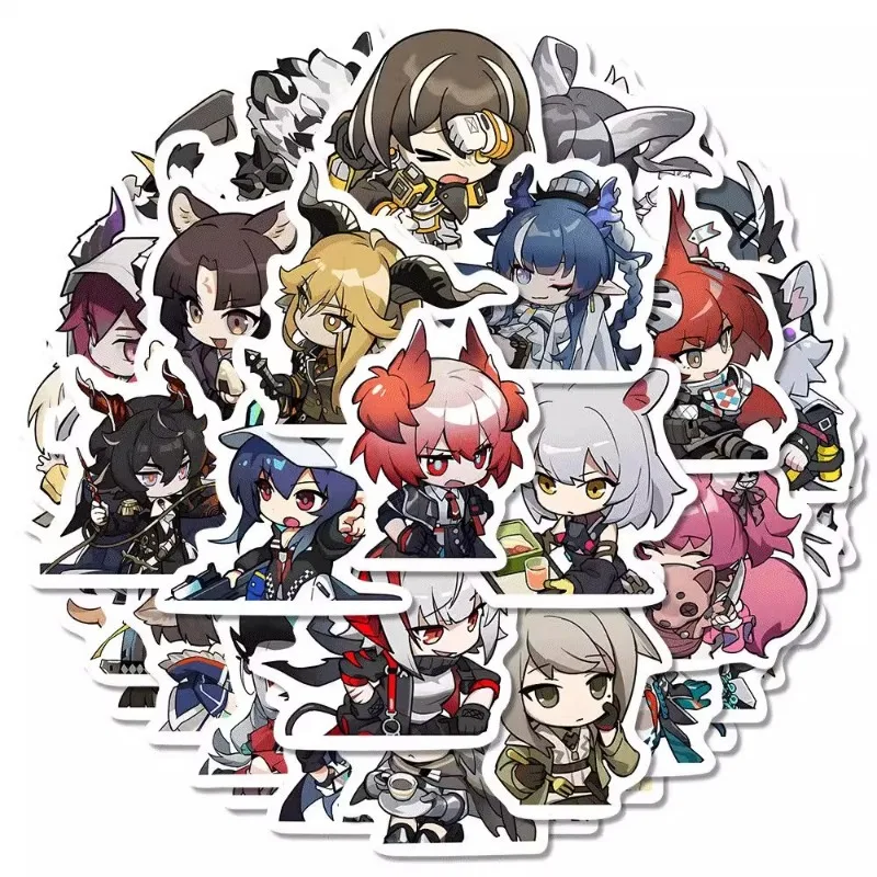 10/108Pcs Popular Game Arknights Anime Q Version Stickers Waterproof Skateboard Luggage Laptop Phone Fridge Sticker Decals