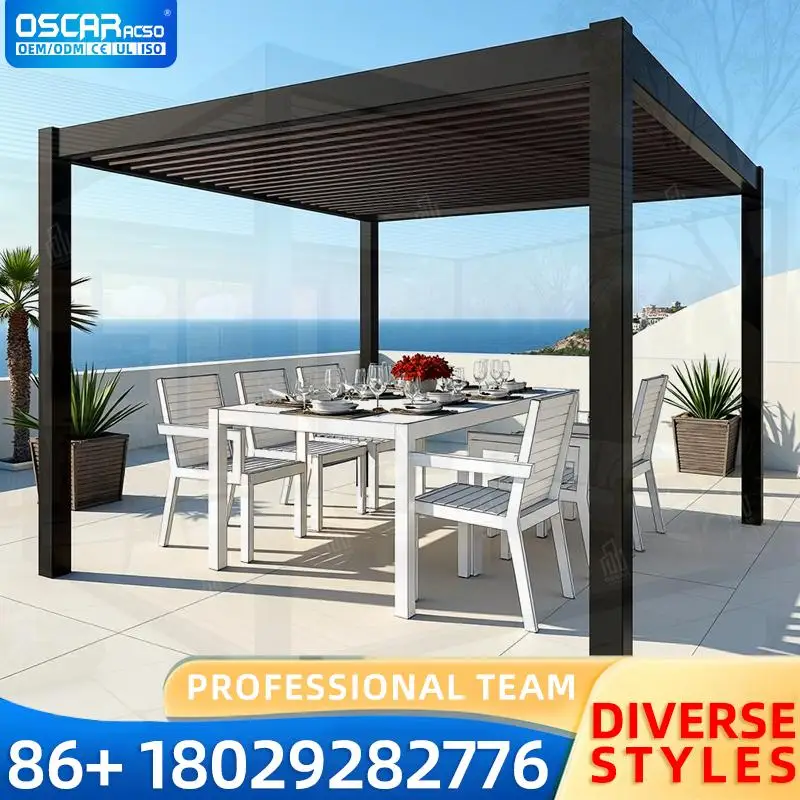 

Modern Motorized Retractable Aluminum Outdoor Garden Pergola with Louvered Roof for Bioclimatic Use in Backyard and Patio pergol
