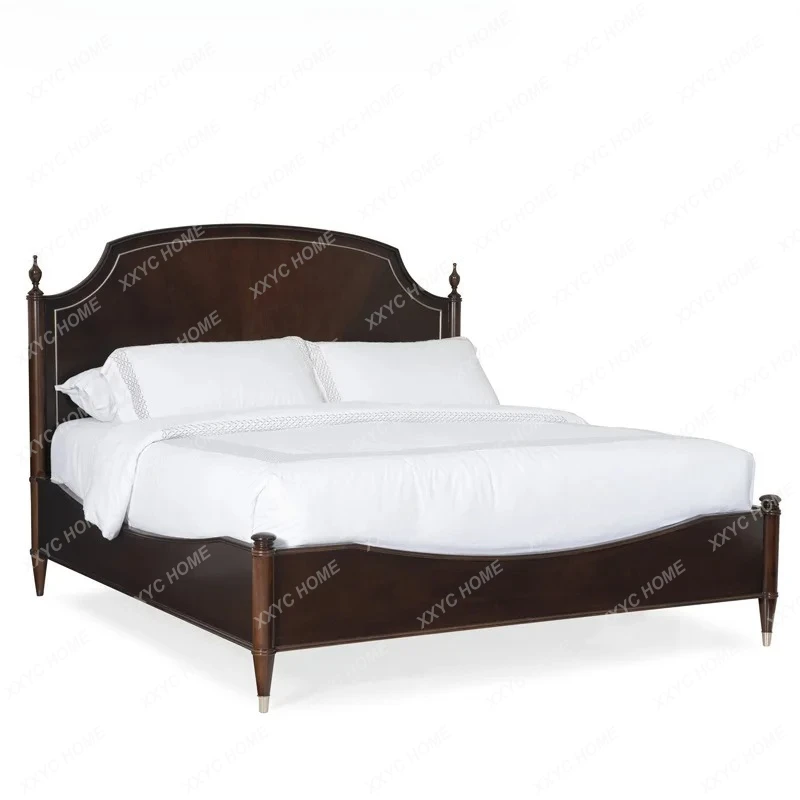 

Llight luxury double bed neoclassical gold-painted retro old solid wood princess bed