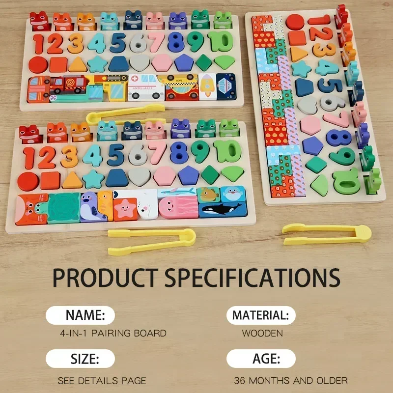 Montessori ของเล่นไม้เพื่อการศึกษาเด็กก่อนวัยเรียนรูปร่างสี Busy Board คณิตศาสตร์เกมตกปลา Early ของเล่นสําหรับเด็ก Xmas ของขวัญ