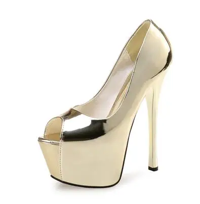 Carpaton Newest 15cm High Heel Shoes Sexy Peep Toe Platform Pumps For Women Night Club Wearing Dress Shoes Gold Silver Black