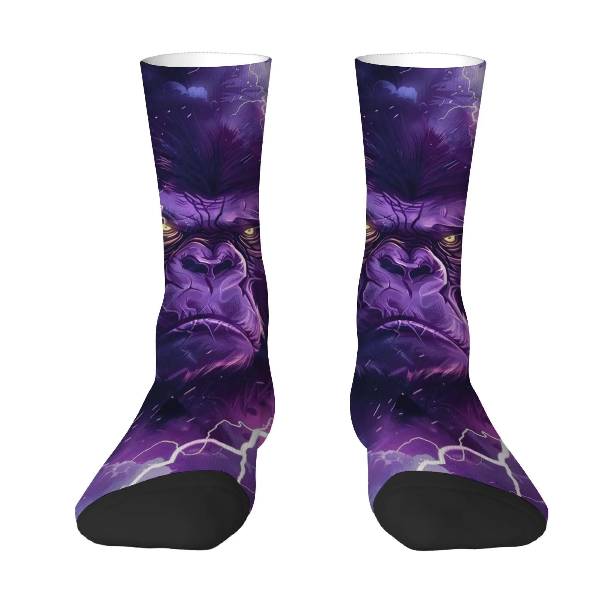 

Retro Purple Gorilla Print Men's Socks Soft and Comfortable Rebellious Street Style Nighttime Parties Hip-hop Fun Outdoor Socks
