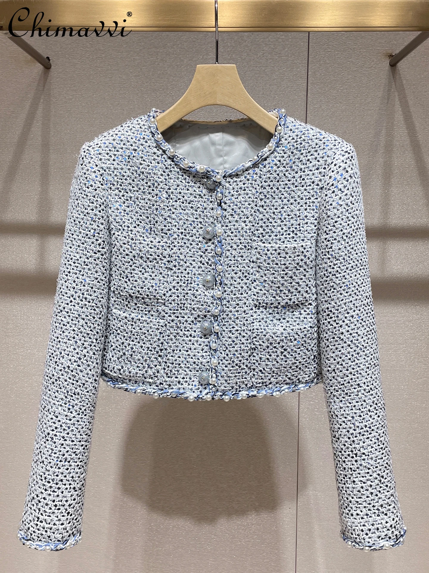 

Korean Style Elegant Socialite Outerwear Coat 2025 Autumn Heavy Industry Beading Sequin Straight Versatile Commuter Jacket Women