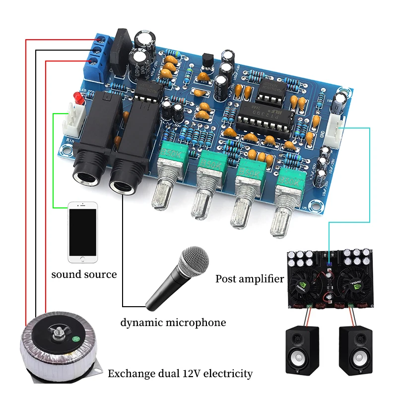 1/5/10PCS XH-M173 Moving-coil Microphone Amplifier Board Karaoke Reverb Microphone Module Dual Power AC 12V view 6