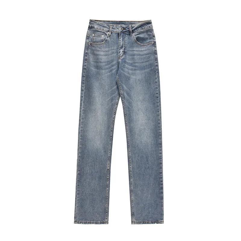 American High Street Style Fashion Men Casual Loose Simple Floor Length Denim Trousers Male Basic Trendy Jeans Pants Clothes