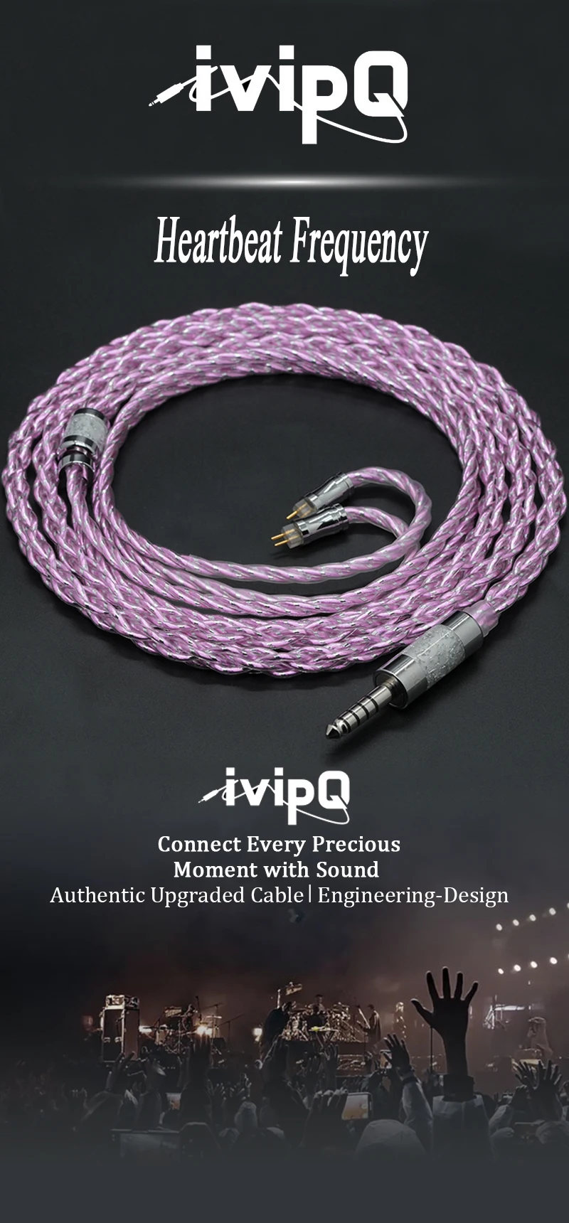 IvipQ Heartbeat Frequency Kabel Hochreines Einkristall-Silber+Kupferlegierung+Silberfolie 4,4mm 2Pin MMCX IE900 Audio IEM Kabel – Detail 2