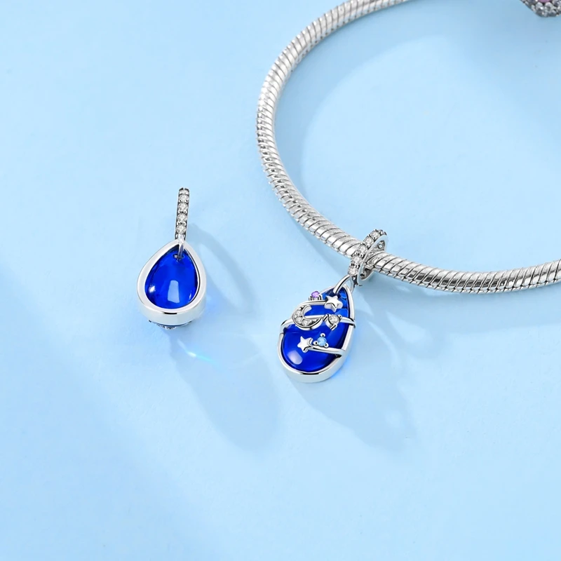 925 Sterling Silver Fit Original Blue Devil's Eye Charms Flower Pendent Dangle Bracelet Necklace DIY Women Jewelry Gift