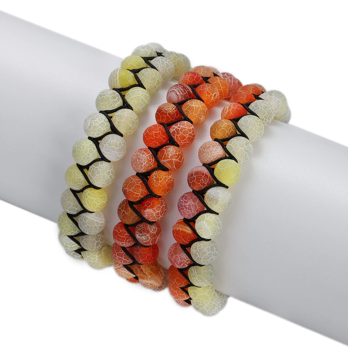 Orange Weathered Cracked Agate Beaded Bracelet for Women Men Adjustable Braided Rope Natural Stone Bracelets Jewelry Gift