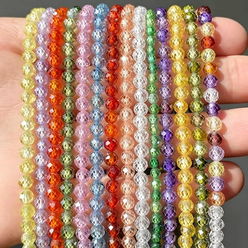 2 3 4 mm facettierte Zirkon-Kubik-Natursteinperlen, runde lose Perlen für die Herstellung von DIY-Armbändern, Halsketten, Schmuckzubehör für Frauen. – Detail 1