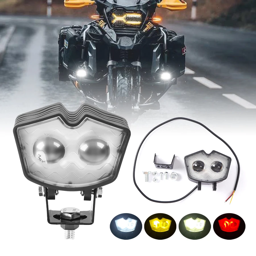 

LED Motorcycle Headlight White Yellow Red 4 Modes Auxiliary Spotlights Motorbike Scooter Fog Lamp Running Lights 12V-36V