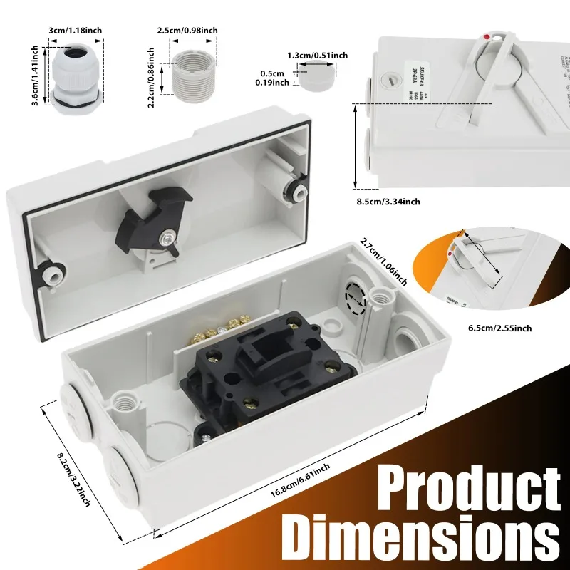 

Universal enclosed motor disconnect switch 63A 2-pole 440V for generator marine Weldi outdoor waterproof gate