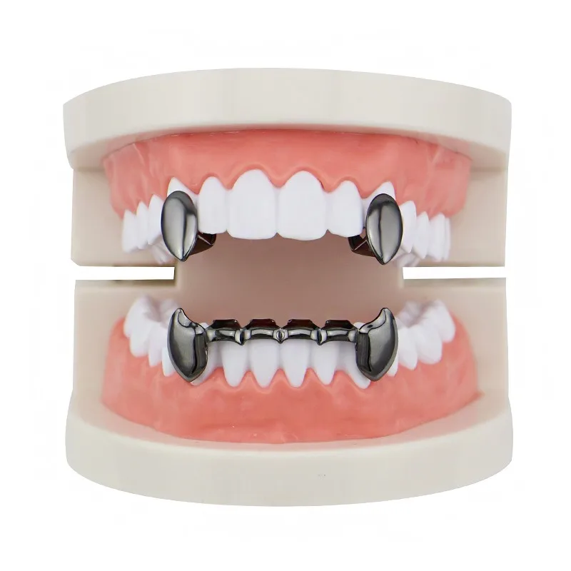 Vampire Fang Hip Hop Gold Plated Mouth Teeth Hip Hop Braces Metal Denture Vampire Fangs Slim Grills Gold Top Teeth Set Jewelry