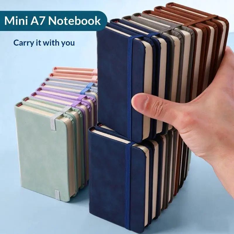 100 Sheets Mini Notebook PU Leather Cover Pocket Journal With Elastic Band Portable Notepad For Office School Daily Record