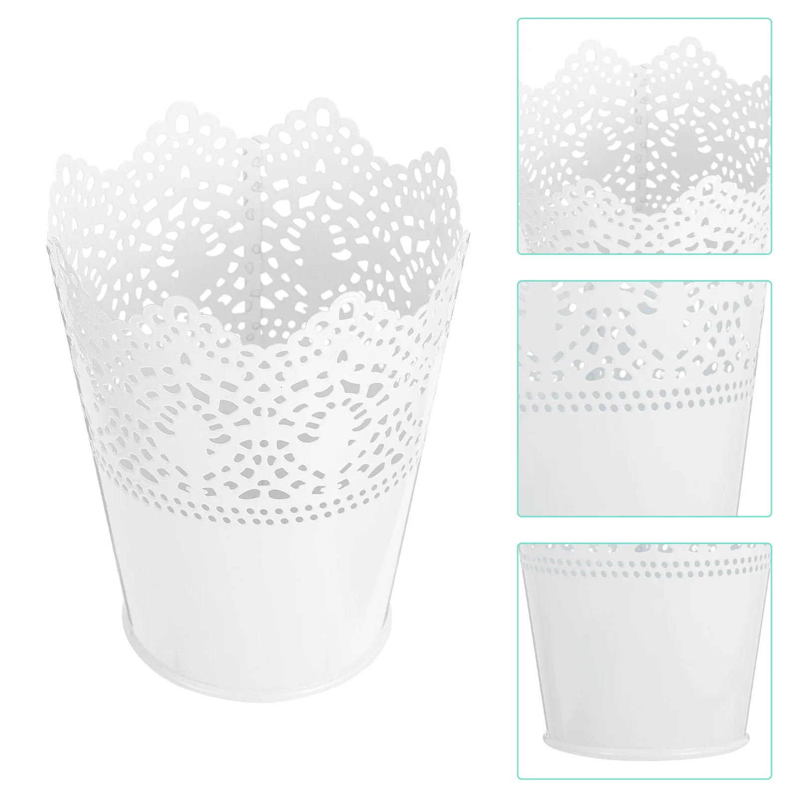 

4Pcs Lace Iron Bucket Makeup Organizer for Bathroom Vanity Rustic Home Decoration Storage Container Box Desktop