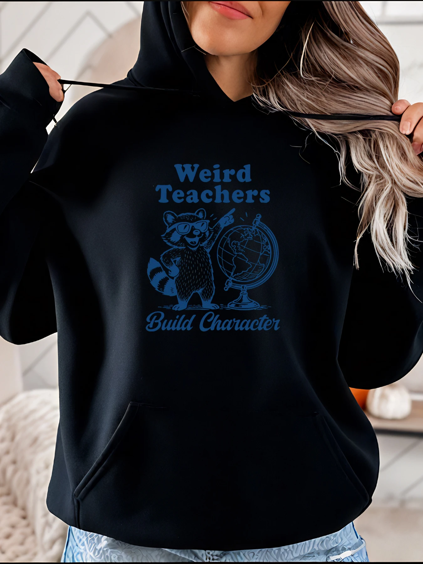 Weird Teachers Build Personaje Sudadera con capucha con estampado Estilo casual Diseño de globo de mapache Ropa diaria para mujer