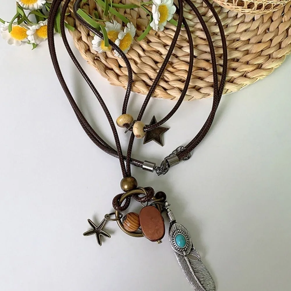 Moda estilo étnico de madeira longa borla colares estilo bohemiano elegante camisola corrente originalidade para mulher colar