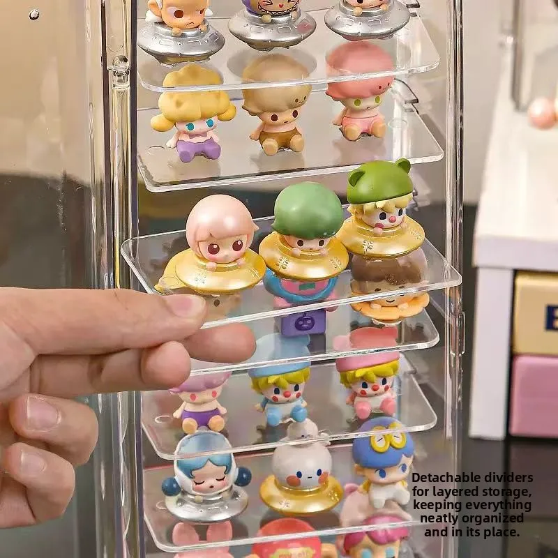 Transparent Storage box Mini Display Stand Cute Particle Dustproof Blind Box Showcase Flip Cover Figure Display Toy Organizer