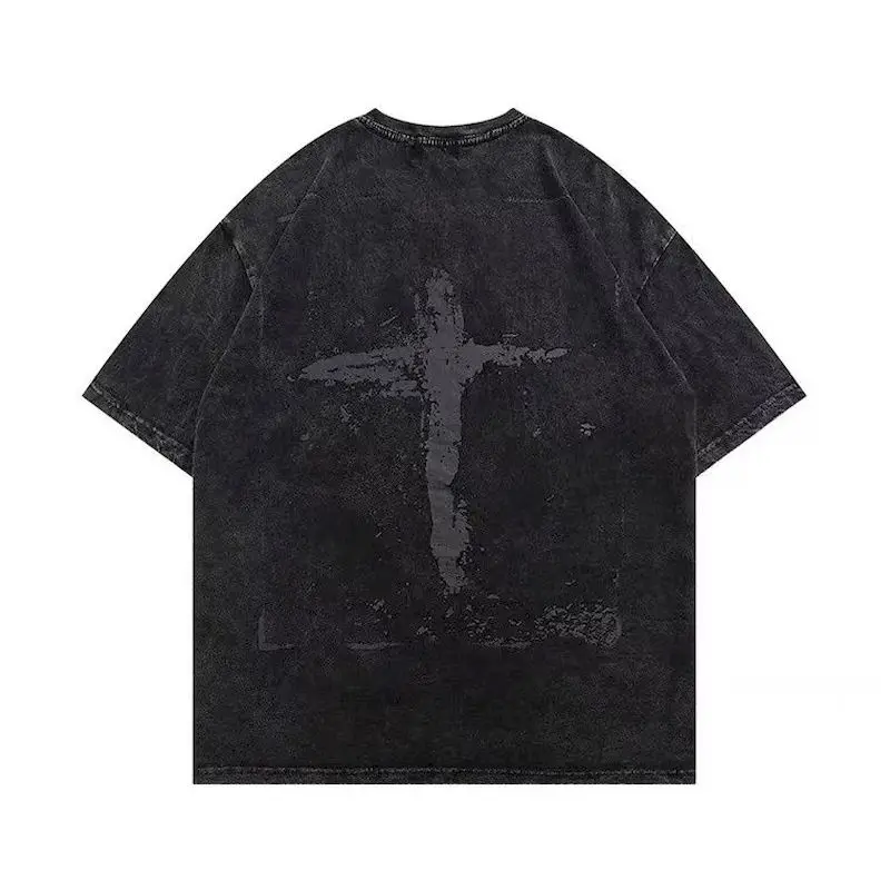 

Футболка оверсайз с коротким рукавом и принтом Dark Cross в стиле хип-хоп, унисекс, свободный крой, летняя, трендовая, для уличного стиля
