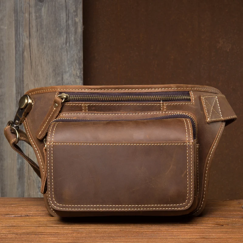 

Men's genuine leather chest bag, retro multi-functional crossbody waist bag for casual sports