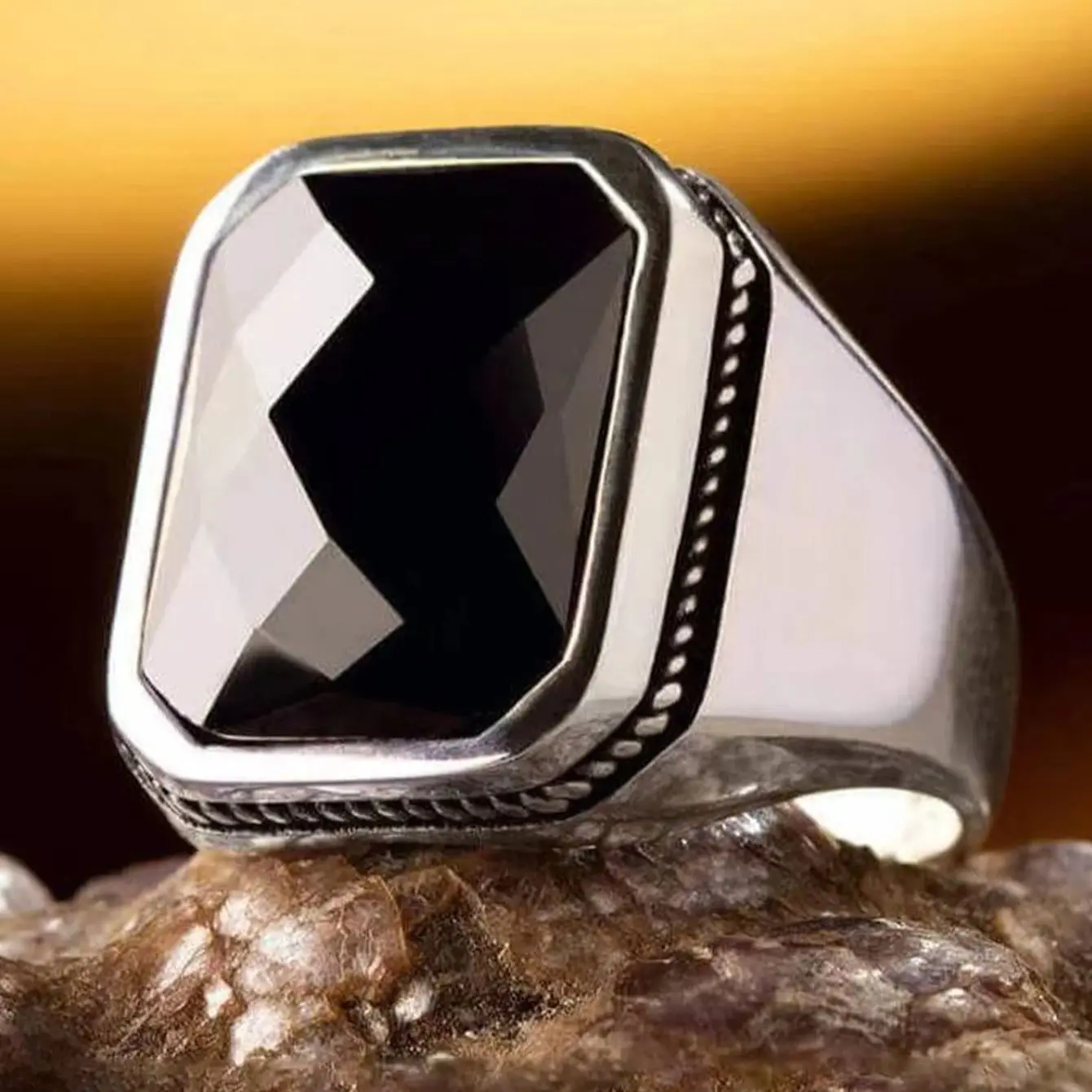 Retro Men Alloy Plated Ring Steel Color Square Ring Artistic Vintage Style Hand Jewelry Men Available In Various Sizes