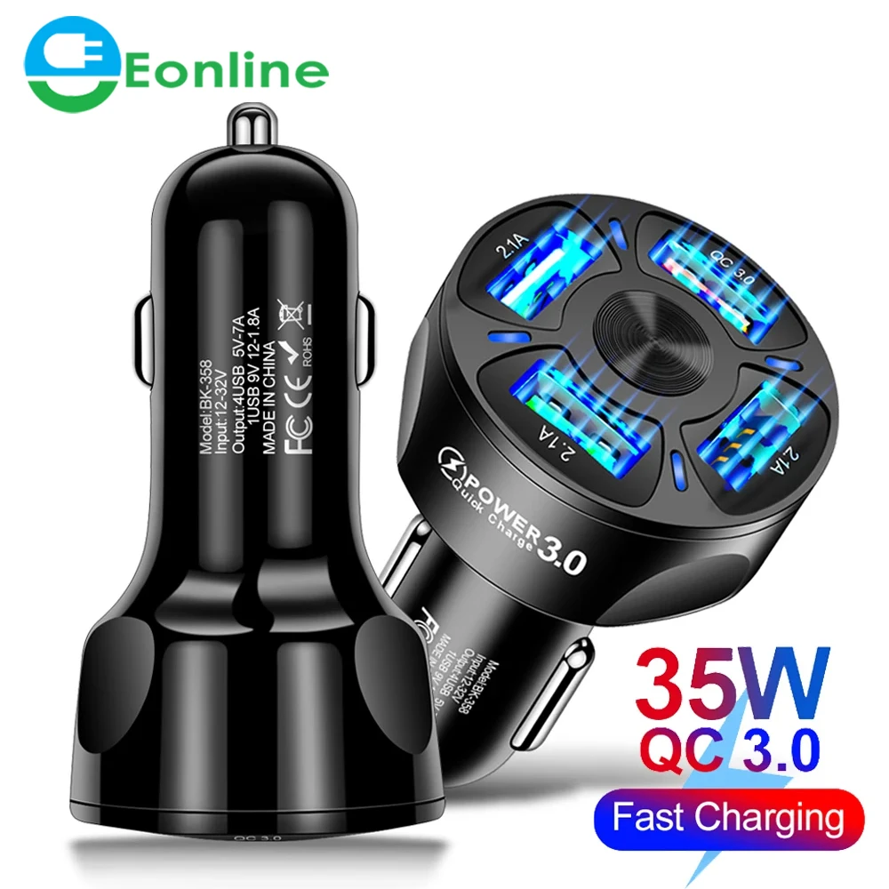 

EONLINE USB Car Charger Quick Charge 3.0 Car Phone Chargers for iPhone 11 XR Samsung A530 QC3.0 Fast Mobile Phone Car-Charger