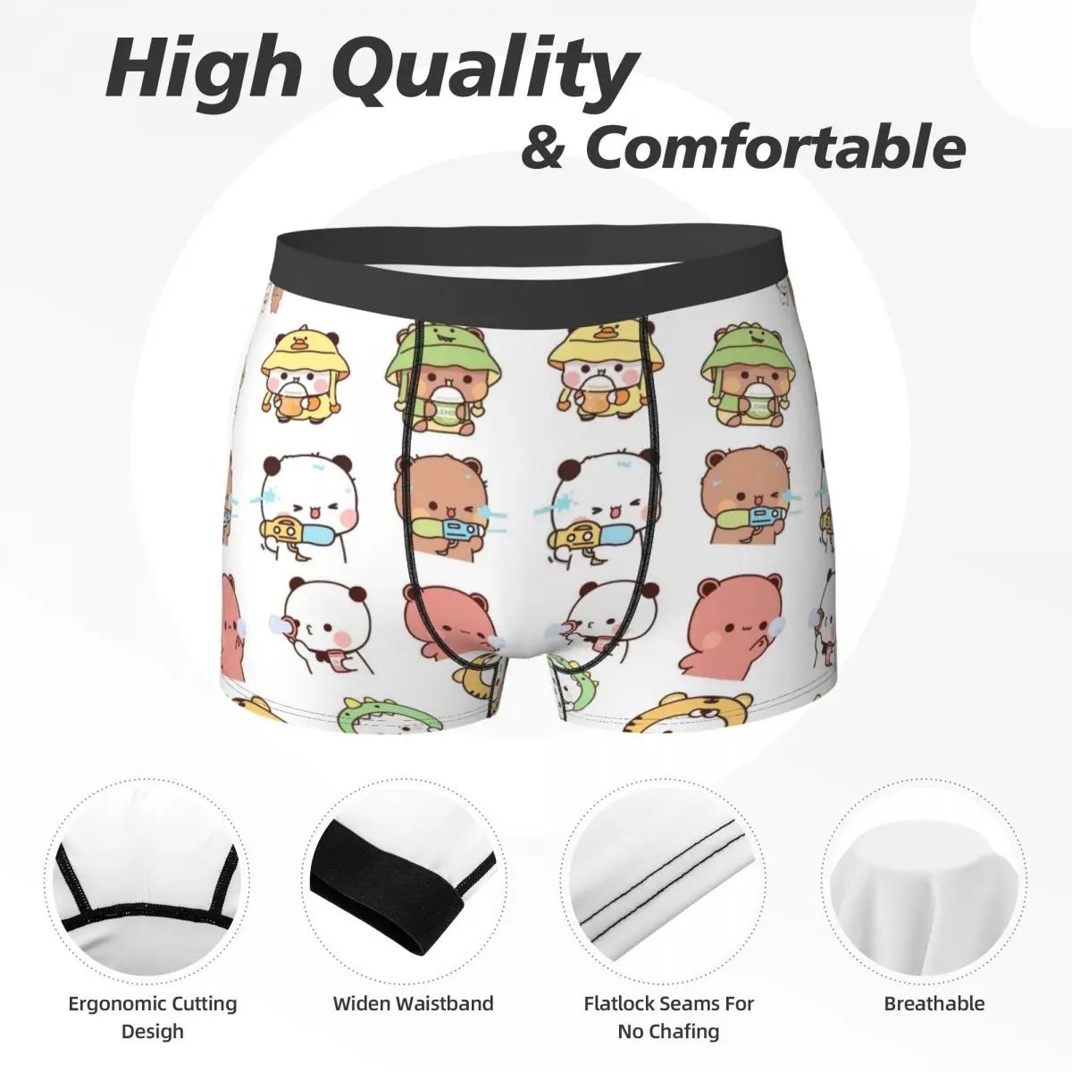 Bubu Dudu لطيف الكرتون الدب شخصية الملابس الداخلية Kawaii الباندا طباعة سراويل بوكسر ترينكي الرجال سراويل تمتد الملاكم موجز الحاضر #5