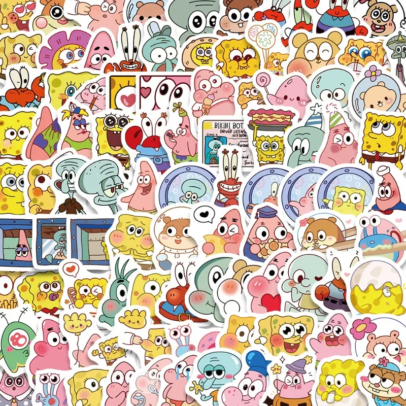 10/30/50/95PCS Spongebob Cartoon Stickers Cute Big Star Squidward Funny Ins Style Hand Account Stickers Waterproof Stickers