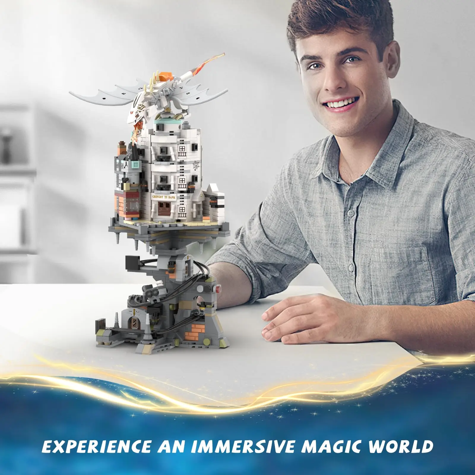 1056PCS Harry Castle Potter Wizarding Bank Building Set Diagon Alley Architecture Model Collection Gifts Building Toy for Adults