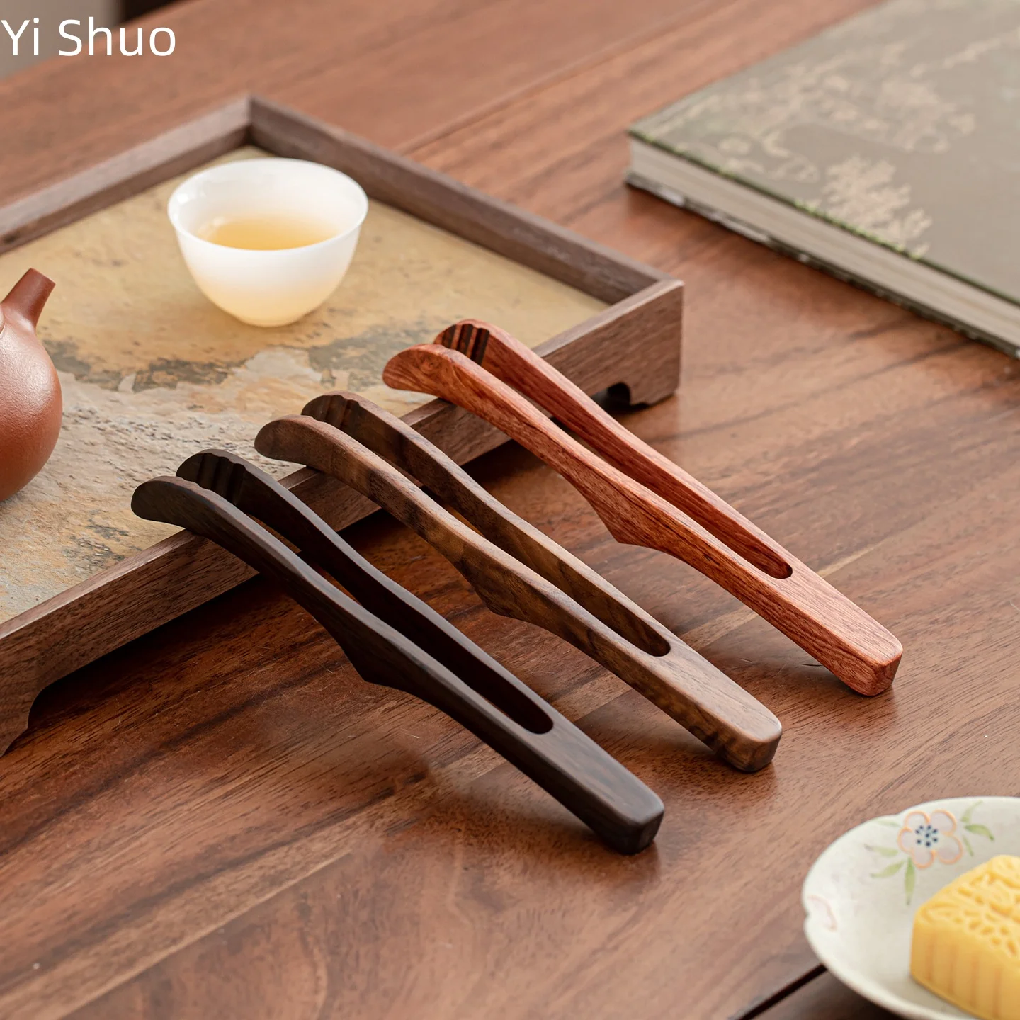 

Щипцы для чая из массива дерева, аксессуары для чайного набора Кунг-фу, деревянные пинцеты из эбенового дерева, аксессуары для чайной церемонии