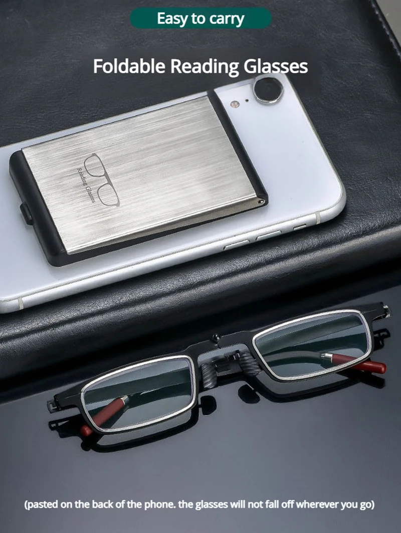 Ultraleichte, faltbare Lesebrille aus Metall für Damen und Herren, tragbare Presbyopie-Brille, faltbare Anti-Blaulicht-Brille für Herren – Detail 5