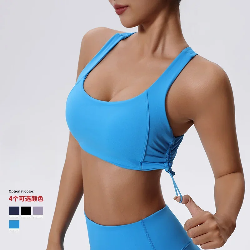 Drawstring Fitness Gym Crop Top Sports Bras for Women Sports Underwear Ladies Shock-proof Yoga Vest Running Training Tank Top