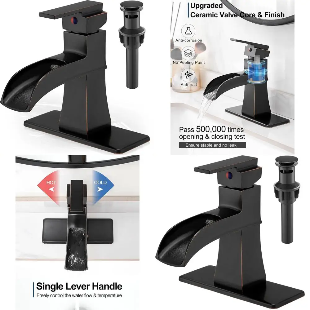 

Oil-Rubbed Bronze Single Handle Waterfall Faucet for RV Bathroom Vanity, 1 or 3 Holes, Pop-Up Drain Included, Easy 5-Minute Inst