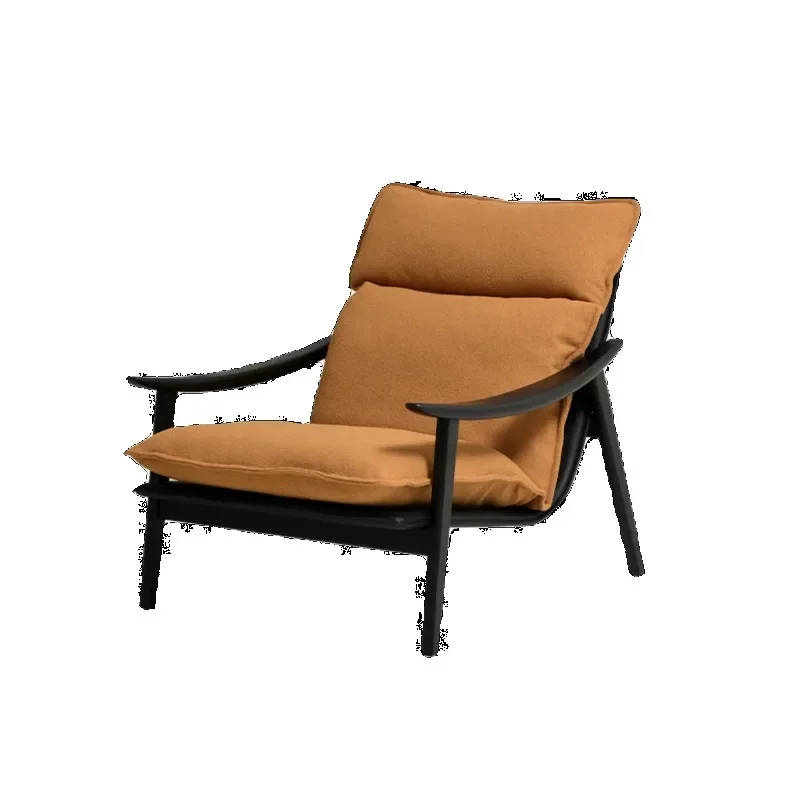 

Medieval single sofa chair retro lamb wool removable and washable living room balcony solid wood leisure chair