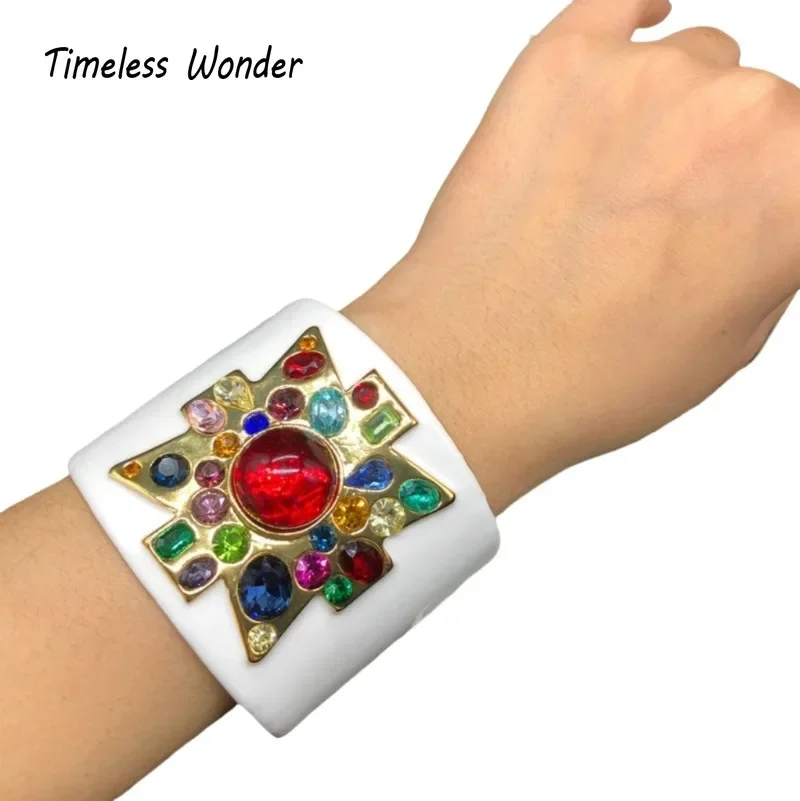 Timeless Wonder Enamel Geo Glass Spring Cuff Bangles for Women Designer Jewelry Punk Goth Runway Top Hiphop Statement Mix 4524