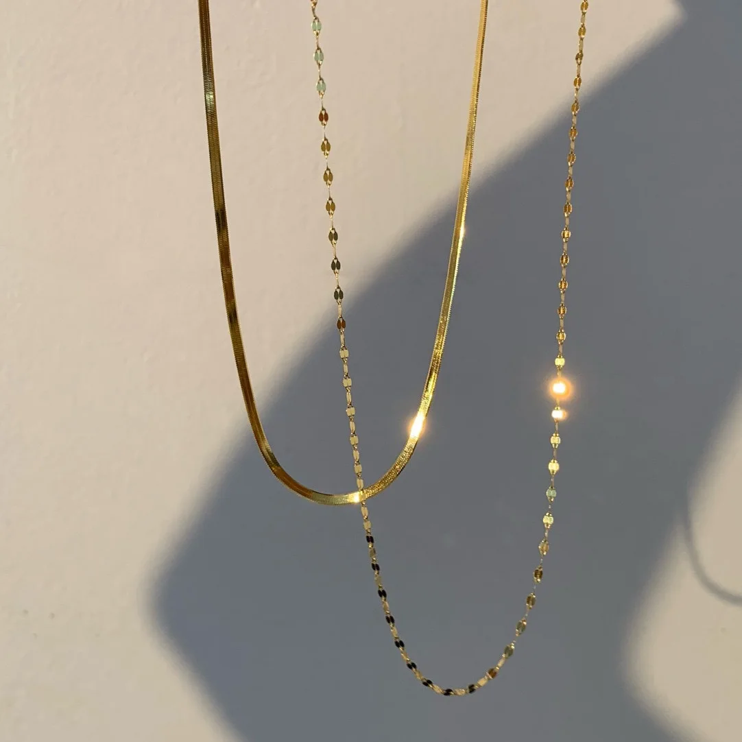 Luxury 24K 9999 Pure Gold real gold Women's Double Layer Stacked Collarbone Chain Light Luxury Simple Necklace