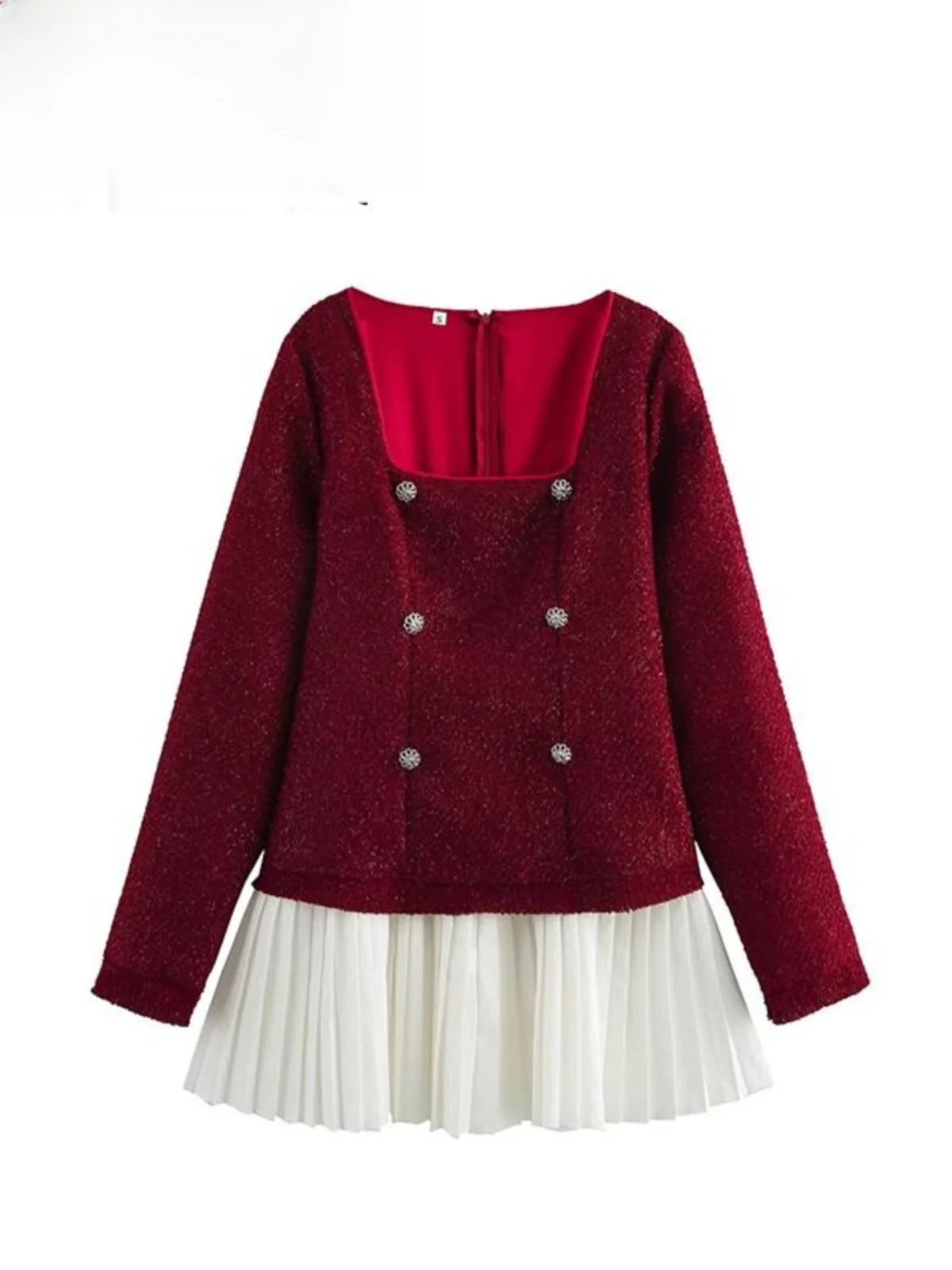 

Ele Autumn Winter Women's Faion Dr Square Collar Double Button Color Blo Sle Small Fraance Sle Polyester Fib...
