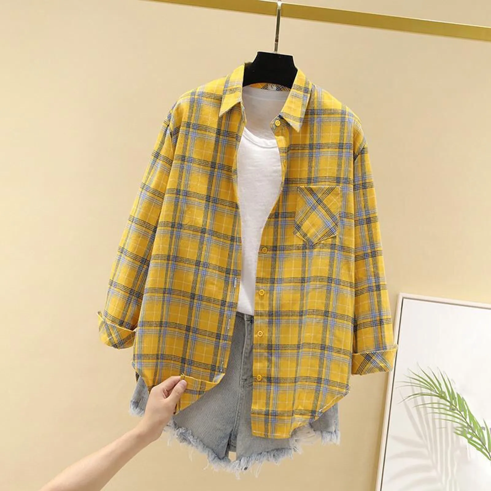 Langarm Baseball T-Shirt Damen Damen mantel verdickt klassische Button-Down-Winter Plaid Fleece gefüttert niedlichen Langarmhemd