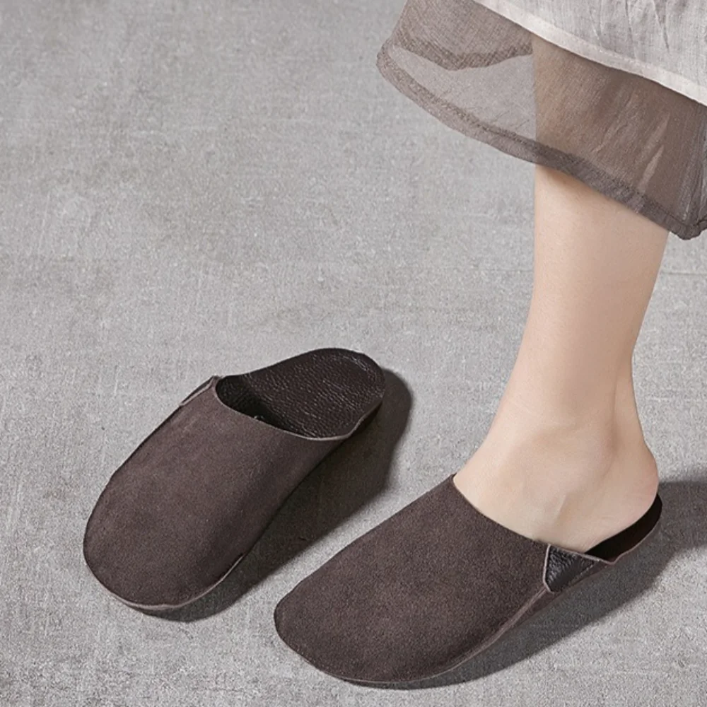 Slippers Women Leather Bag Head Slippers for Women Soft Bottom Soft Surface Cowhide Comfortable Home Slippers for Outdoor Wear