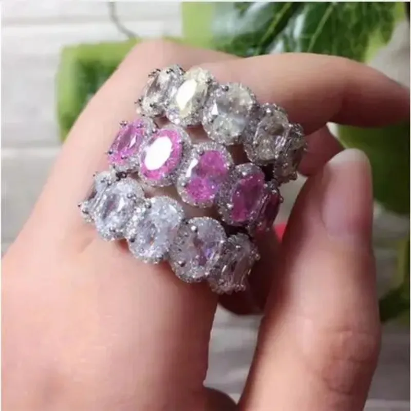 

Кольцо Lustre Eternity Band из стерлингового серебра 925 пробы, овальные обручальные кольца с бриллиантами в лаборатории для женщин, ювелирные изделия для вечеринок