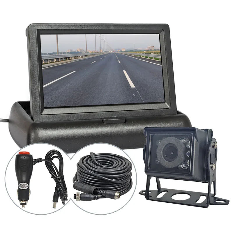 

SMALUCK DC12V-24V 4PIN 4.3inch Reverse Rear View Car Monitor Backup CCD IR Night Vision Bus Truck Car Camera Car Charger