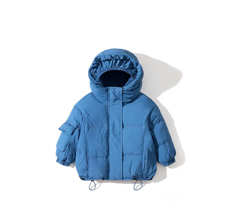 Winter Children Boy Down Jacket Loose Thicken Warm Hooded Baby Boys Snowsuits Coat Solid Stretch Hem Toddler Boys Outerwear Coat