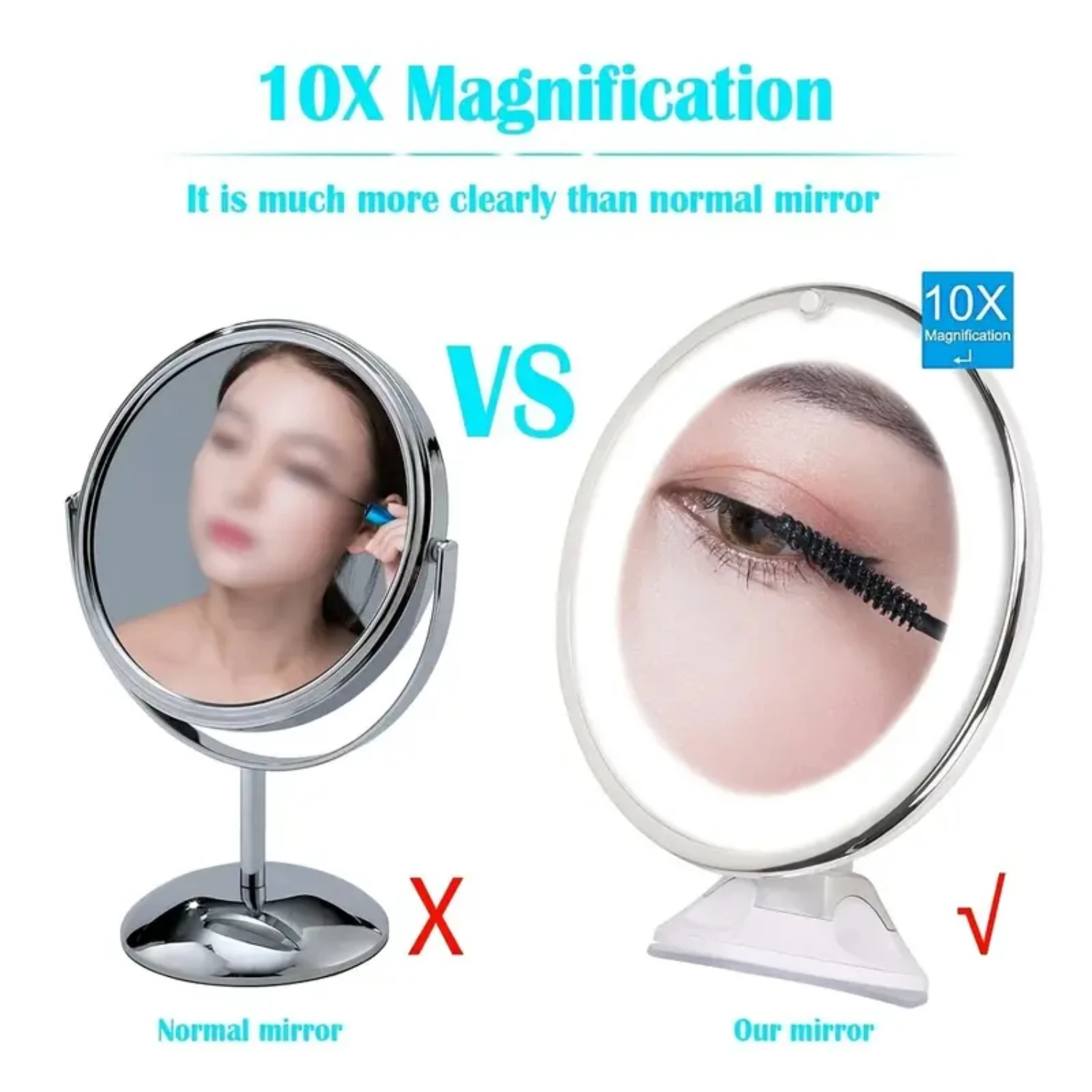 Miroir de Maquillage Grossissant 10x, Rotation Résistante à 360 °, avec Lumières et 3 Éclairage de Documents, Joli Intelligent, Parfait pour 03/Beauty R