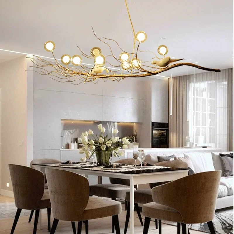 

Retro Iron Branch Led Pendant Chandeliers Nordic Dining Room Chandelier Lighting Bird Nest LED Hanging Lights Fixture